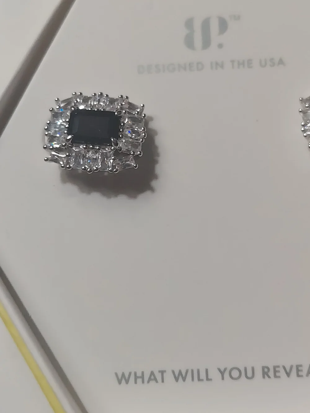 BP Square Black Stone Halo Stud Earrings
